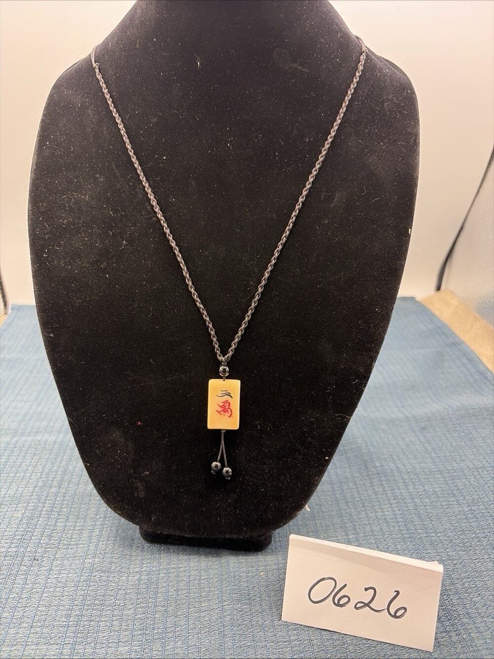 handcrafted vintage mahjong tile necklace 30” Signed By Artist